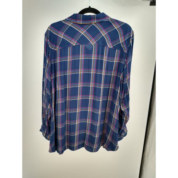 Talbots Perfect Shirt Petite 2XP Buckingham Plaid Long Sleeve Button Front Blue - Picture 7 of 9